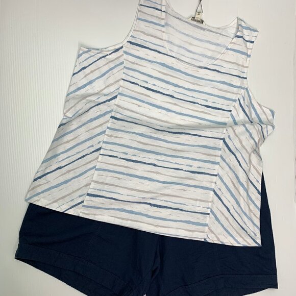 Spanner Tank Top 3X Plus Size NWT Cotton Blue Stripe Sleeveless Summer Shirt - Picture 6 of 10